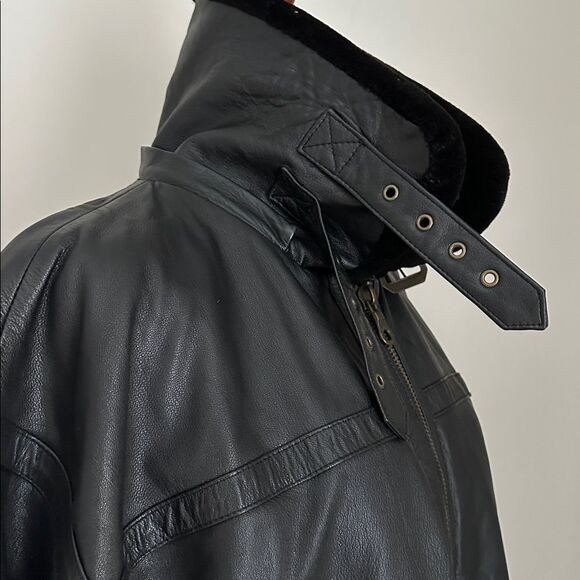 Inivia Leather Men’s 3XL Black Genuine Leather Shearling Aviator Bomber Jacket - Picture 8 of 16